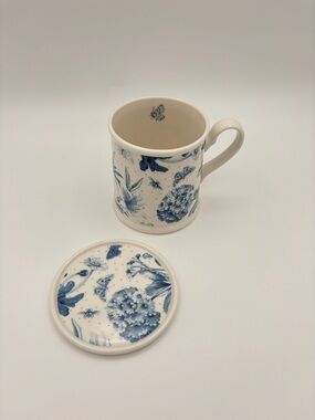Portmeirion Botanic Blue Mug w/ Lid Coaster Floral Butterfly